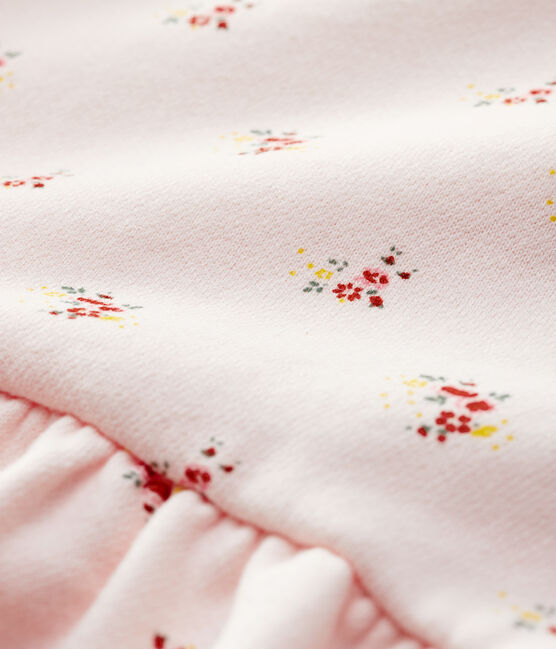 Langärmeliges Baby-Kleid aus Molton für Mädchen rosa FLEUR/weiss MULTICO