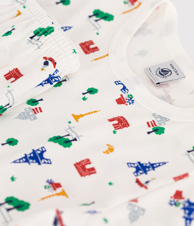 Kurzer Kinderpyjama aus Baumwolle mit Paris-Printmotiv weiss/vielfarbig