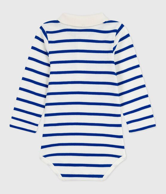 Baby-Body mit Polokragen aus gestreifter Baumwolle  blau MILK/ OLYMPIC