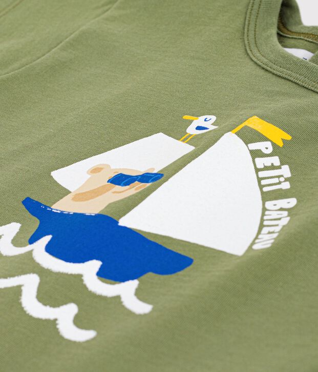 Kurz&auml;rmeliges Baby-T-Shirt aus Baumwolle mit M&ouml;wenmotiv OLIVINE