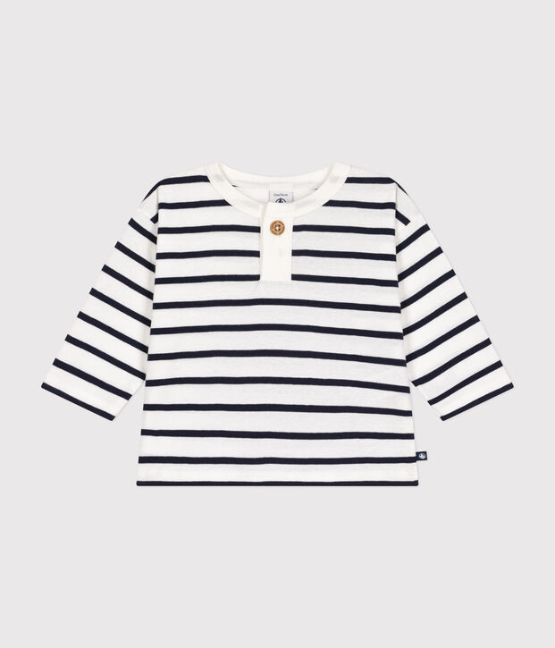 Lang&auml;rmeliges Baby-T-Shirt aus Baumwolle weiss/blau