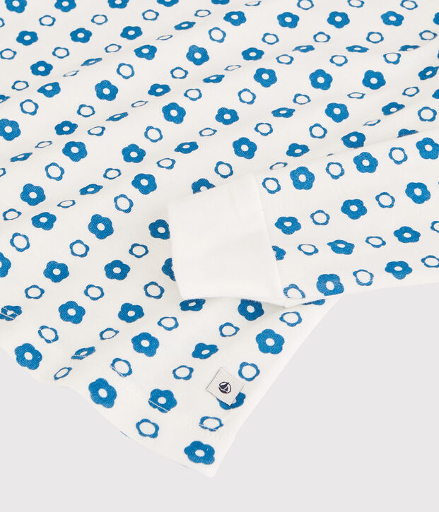 Kinderpyjama aus Bio-Baumwolle mit Blumenmotiv weiss/blau