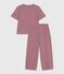 Kurzärmeliger Damen-Pyjama mit weitem Bein aus Baumwolle mit Streifen rot AMARANTE/ MARSHMALLOW