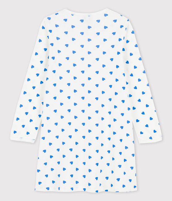Langärmeliges Nachthemd aus Baumwolle für Mädchen weiss MARSHMALLOW/blau BRASIER