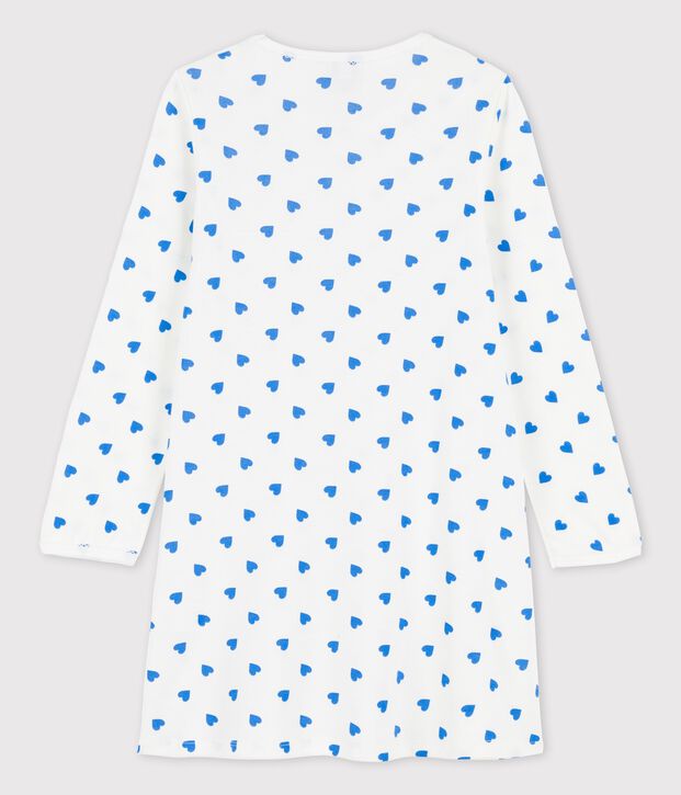 Lang&auml;rmeliges Nachthemd aus Baumwolle f&uuml;r M&auml;dchen weiss/blau