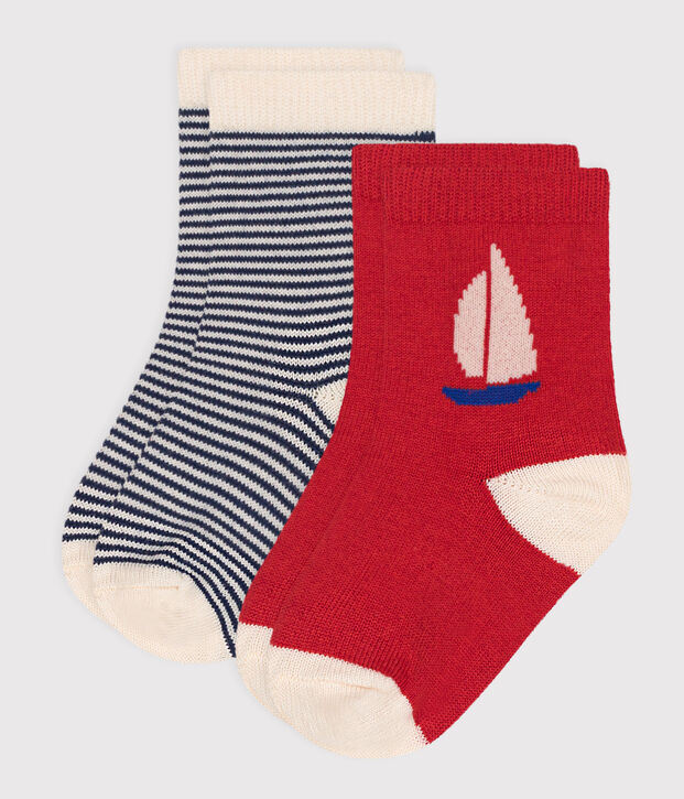 2er-Set Baby-Socken aus Baumwolle mit Streifen vielfarbig