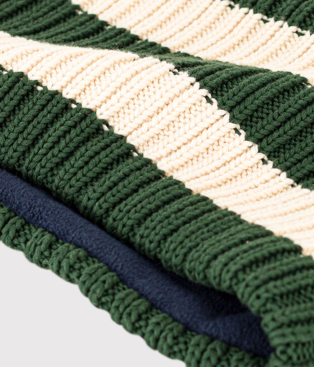 Gestreifter Snood aus Strick mit Fleece-Futter f&uuml;r Jungen und M&auml;dchen gr&uuml;n/naturfarben