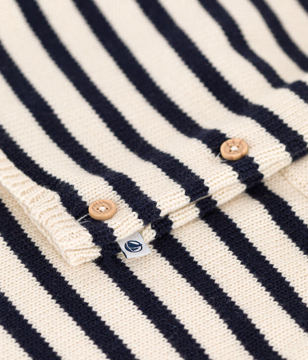 Baby-Set aus Woll- und Baumwoll-Strick mit Marinestreifen naturfarben/blau