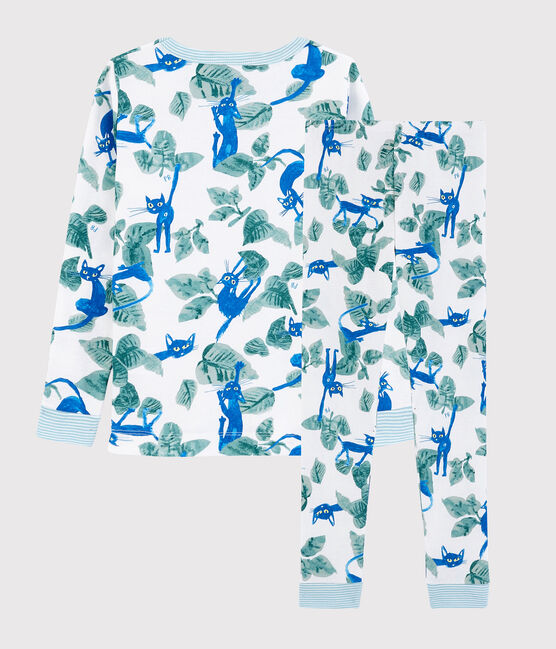Snugfit-Kinderpyjama aus Baumwolle mit Katzenmotiv für Jungen weiss MARSHMALLOW/weiss MULTICO