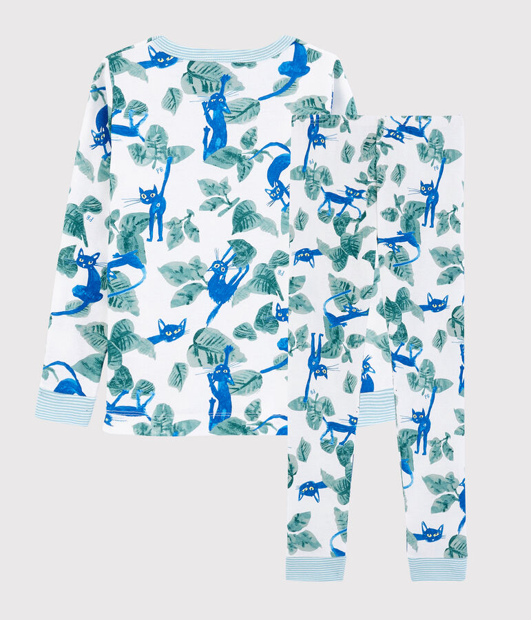 Snugfit-Kinderpyjama aus Baumwolle mit Katzenmotiv f&uuml;r Jungen weiss/vielfarbig