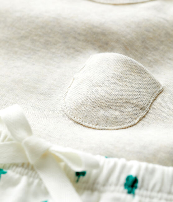 Zweiteiliges Baby-Set aus Bio-Molton mit Pflanzenmuster beige MONTELIMAR/weiss MULTICO