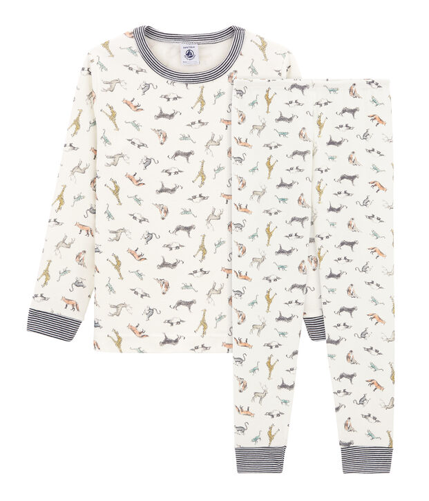 Rippstrick-Pyjama f&uuml;r Jungen weiss/vielfarbig