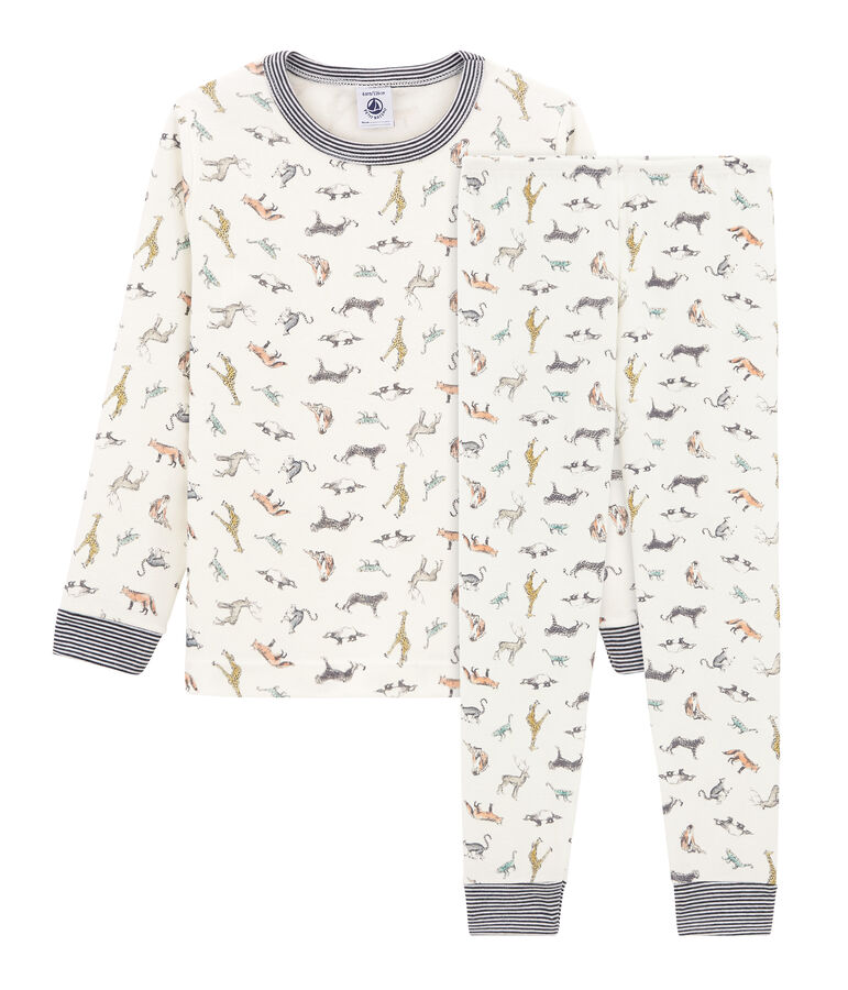 Rippstrick-Pyjama f&uuml;r Jungen weiss/vielfarbig