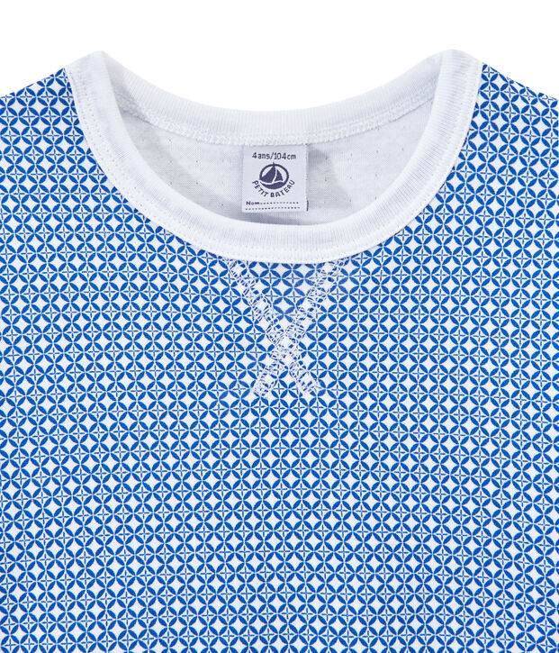 Kurz&auml;rmeliger Jungen-Schlafanzug aus gedoppeltem Jersey weiss/blau