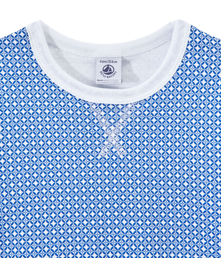 Kurz&auml;rmeliger Jungen-Schlafanzug aus gedoppeltem Jersey weiss ECUME/blau PERSE