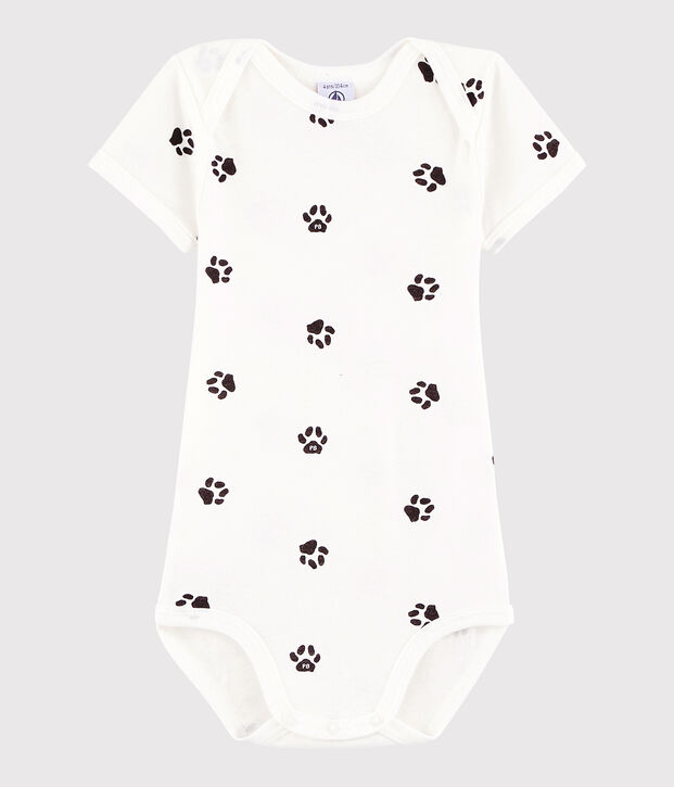 Kurz&auml;rmeliger Baby-Body M&auml;dchen/Jungen weiss/grau