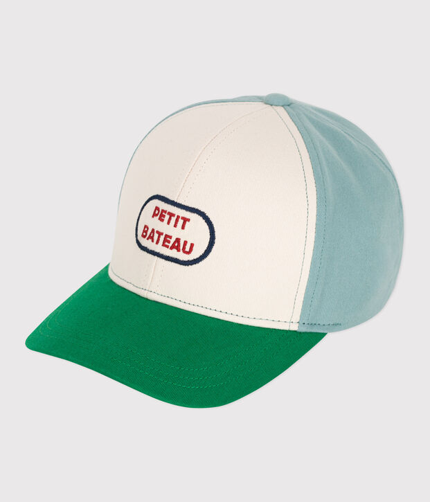 Kinder-Cap aus Baumwolle naturfarben/gr&uuml;n
