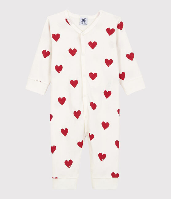 Fußloser Baby-Strampler aus Baumwolle mit Herzmotiv weiss MARSHMALLOW/rot TERKUIT