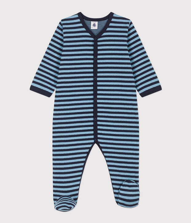 Gestreifter Strampler aus Doppeljersey blau/blau