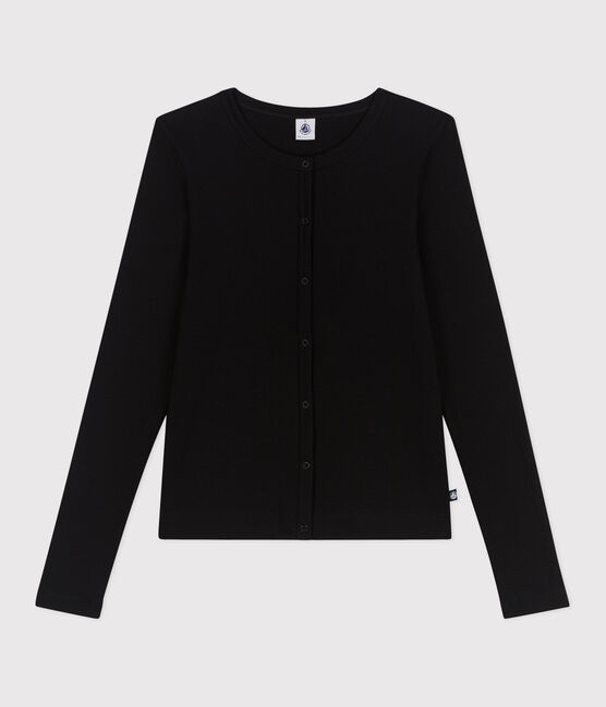 Damen-Cardigan aus einfarbiger Baumwolle schwarz BLACK