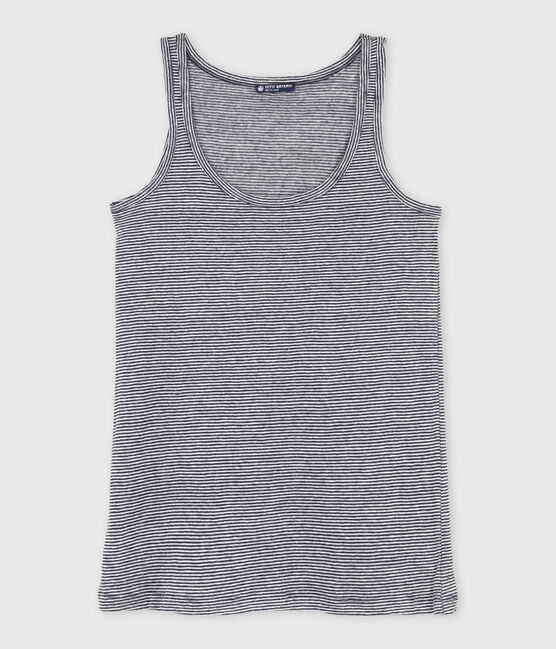 Geringeltes Damen-Top aus Leinen blau SMOKING/weiss LAIT
