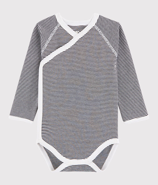 Langärmeliger Baby-Body in Wickelform Mädchen/Jungen blau SMOKING/weiss MARSHMALLOW