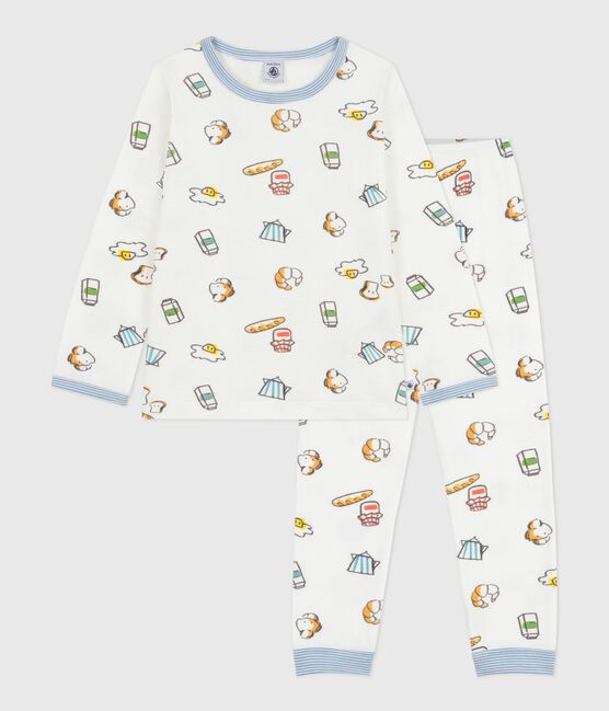 Kinder-Pyjama aus Doppeljersey mit Frühstücks-Motiv weiss MARSHMALLOW/weiss MULTICO