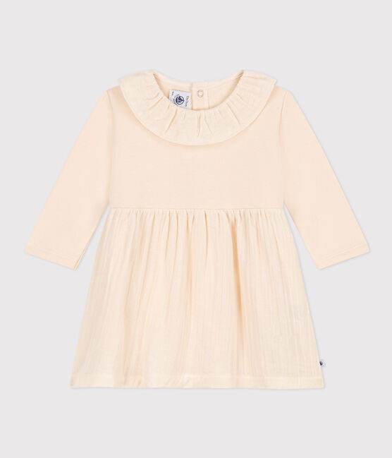 Langärmeliges Babykleid aus zwei Materialien naturfarben AVALANCHE