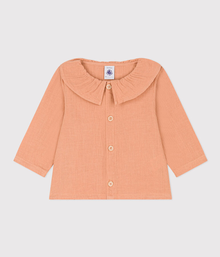 Lang&auml;rmelige Babybluse aus Musselin-Stoff rosa