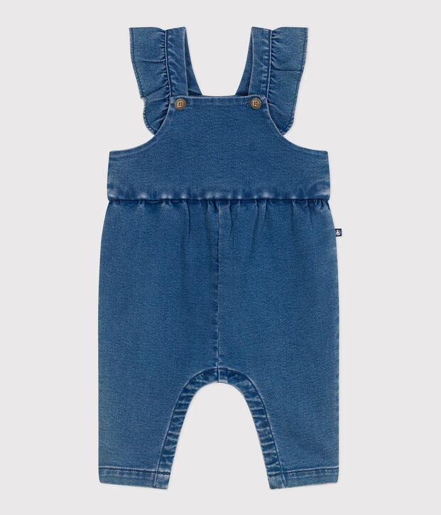 Langbeinige Baby-Latzhose aus Jeansstoff mit Elastan. blau