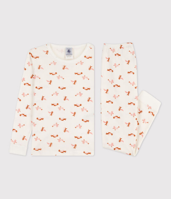 Kinderpyjama mit schmaler Passform aus Baumwolle mit Vogelmotiv weiss MARSHMALLOW/weiss MULTICO