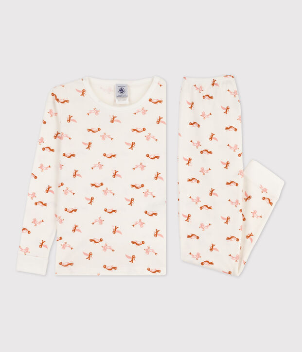 Kinderpyjama mit schmaler Passform aus Baumwolle mit Vogelmotiv weiss/vielfarbig