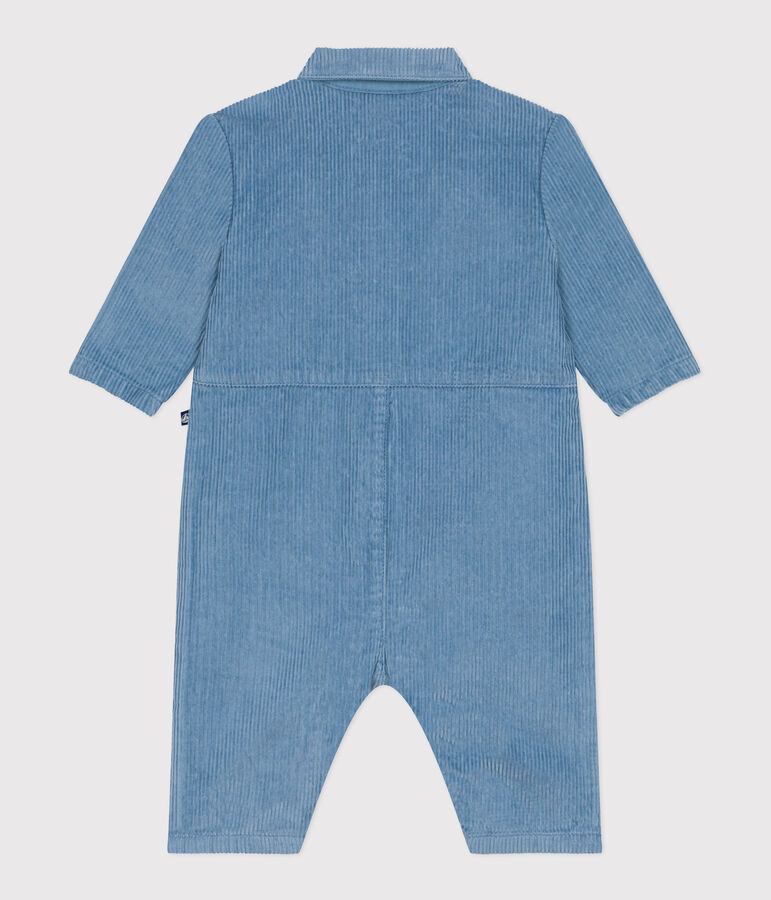 Langer Baby-Overall aus einfarbigem Fein-Cord im Tankwart-Stil blau