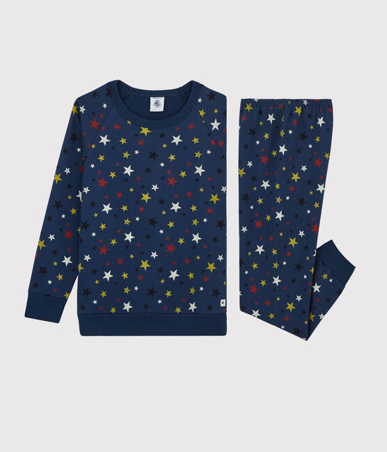 Kinderpyjama  aus Fleece mit Sternenmuster blau MEDIEVAL/weiss MULTICO