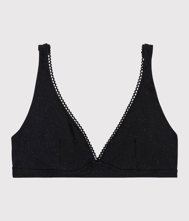 Gl&auml;nzender Damen-BH schwarz/grau