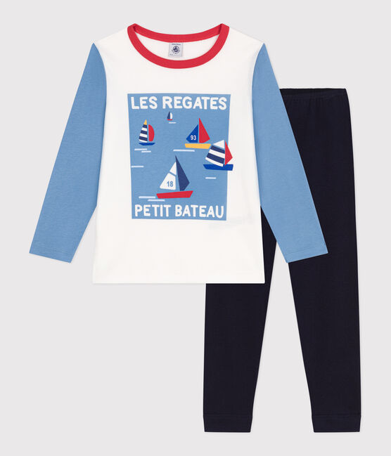 Langärmeliger Kinder-Pyjama aus Baumwolle blau SMOKING/weiss MULTICO