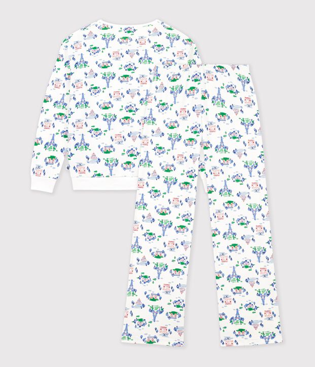 Damen-Pyjama aus Baumwolle mit Paris-Motiv weiss/vielfarbig