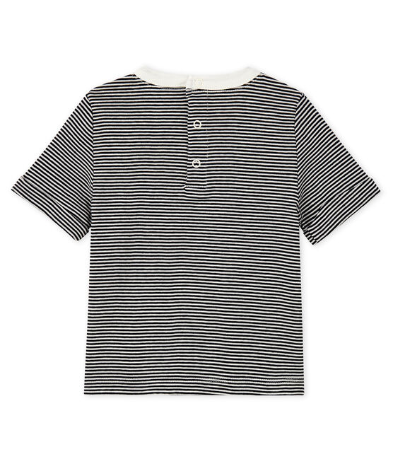 Baby-T-Shirt mit Ringelmuster für Jungen blau SMOKING/weiss MARSHMALLOW