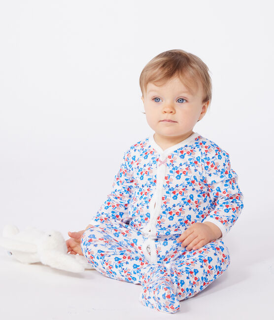 Strampler aus Baumwolle mit Blümchen weiss MARSHMALLOW/weiss MULTICO