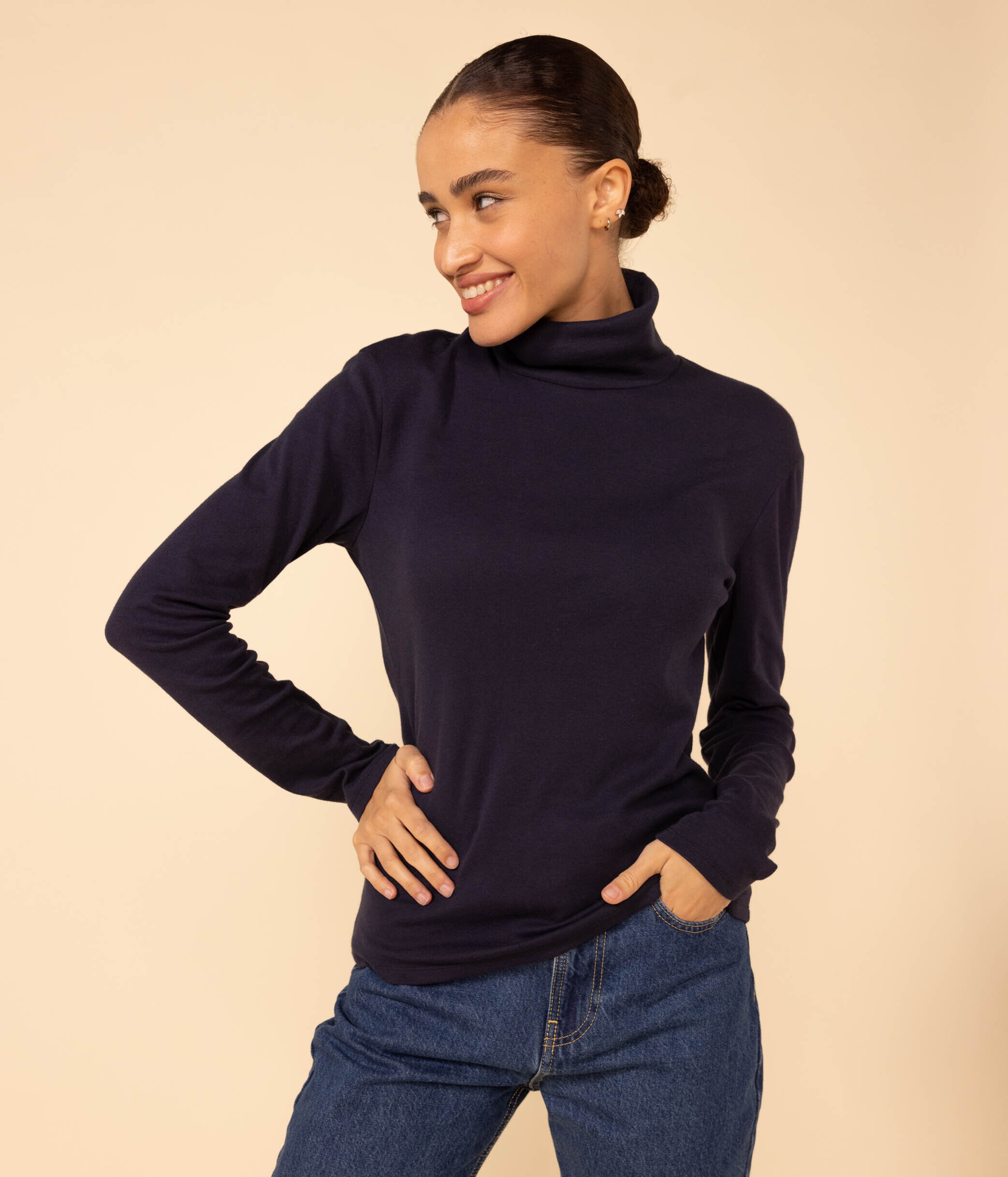 Damen Rollkragenshirt Basic – Langarm, Eng Anliegend, Aus Stretch-Baumwolle, Vielseitig Tragbares Unterziehshirt