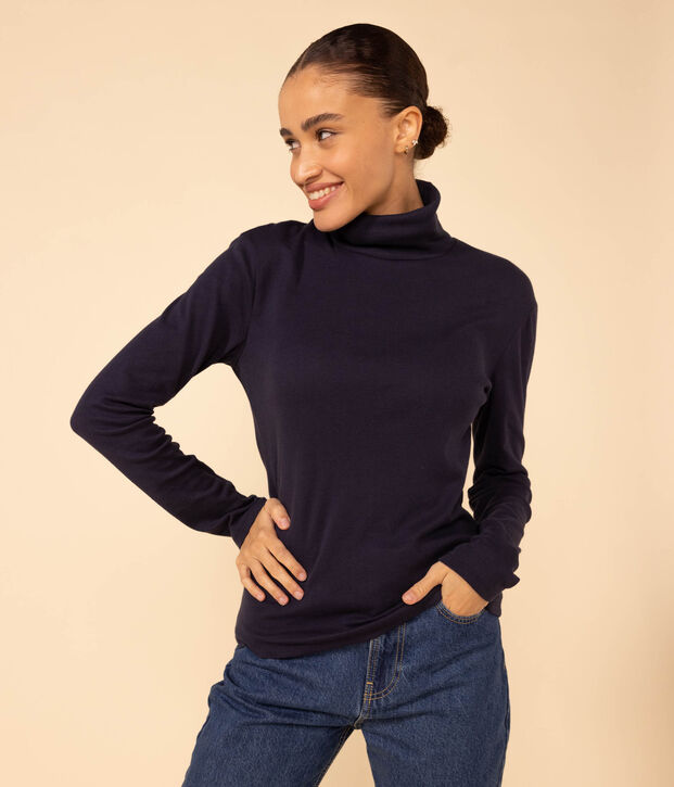 Damen-Rollkragenshirt aus Baumwolle blau