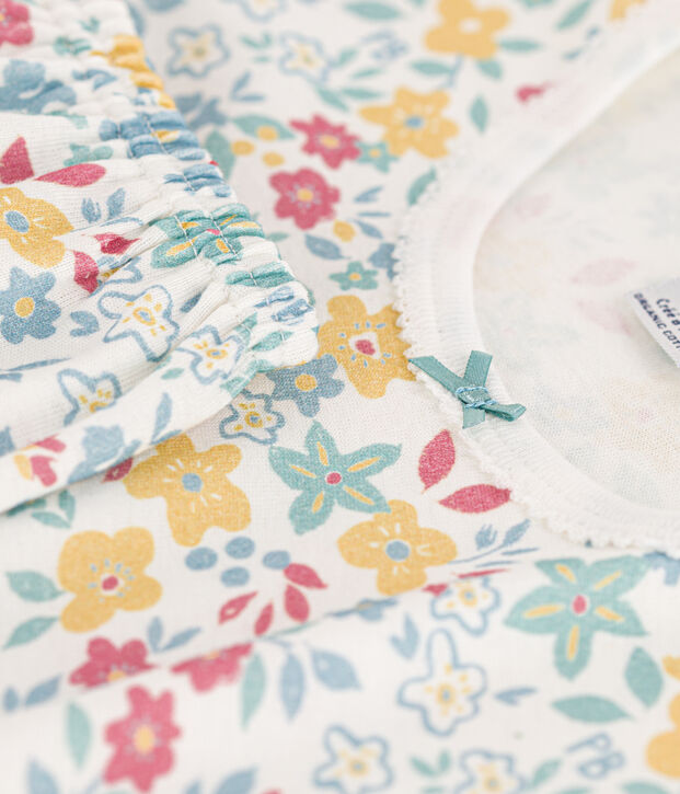 Kurz&auml;rmeliger Kinderpyjama aus Baumwolle mit Blumenmotiv f&uuml;r M&auml;dchen weiss/vielfarbig