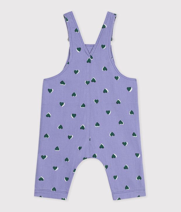 Langbeinige Baby-Latzhose aus Serge mit Herzmotiv violett/vielfarbig