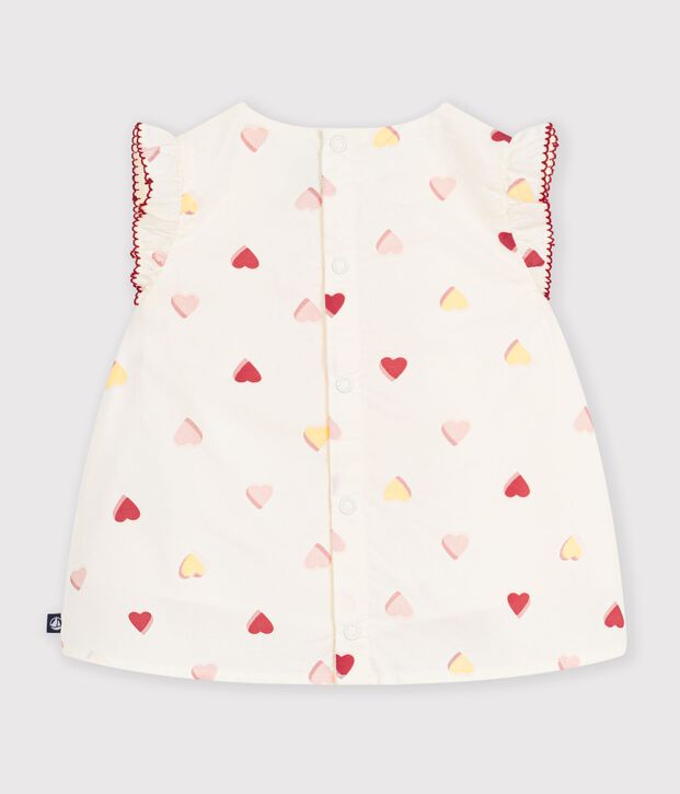 &Auml;rmellose Baby-Bluse aus Baumwoll-Popeline mit Herzmotiv naturfarben/vielfarbig