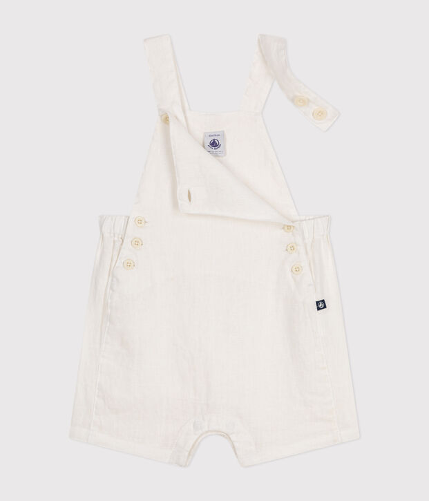 Kurze Baby-Latzhose aus Leinen weiss