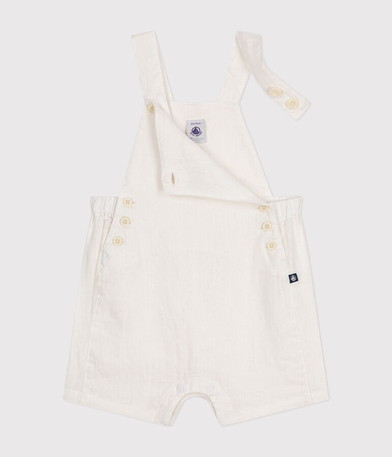 Kurze Baby-Latzhose aus Leinen weiss
