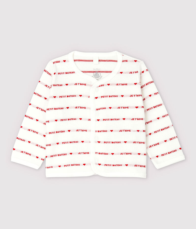 Petit Bateau Baby-Cardigan aus Bio-Baumwoll-Jacquard mit Je t'aime-Schriftzug weiss/rot