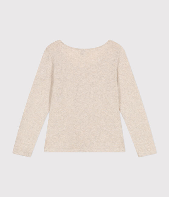 Langärmeliges Damen-T-Shirt "Le Droit" mit weitem Ausschnitt aus geflammten Jersey beige MONTELIMAR CHINE