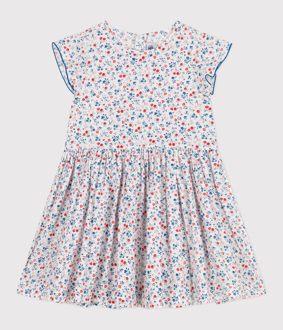 Kurzärmeliges Kinder-Kleid aus Baumwolle mit Blümchen weiss MARSHMALLOW/weiss MULTICO