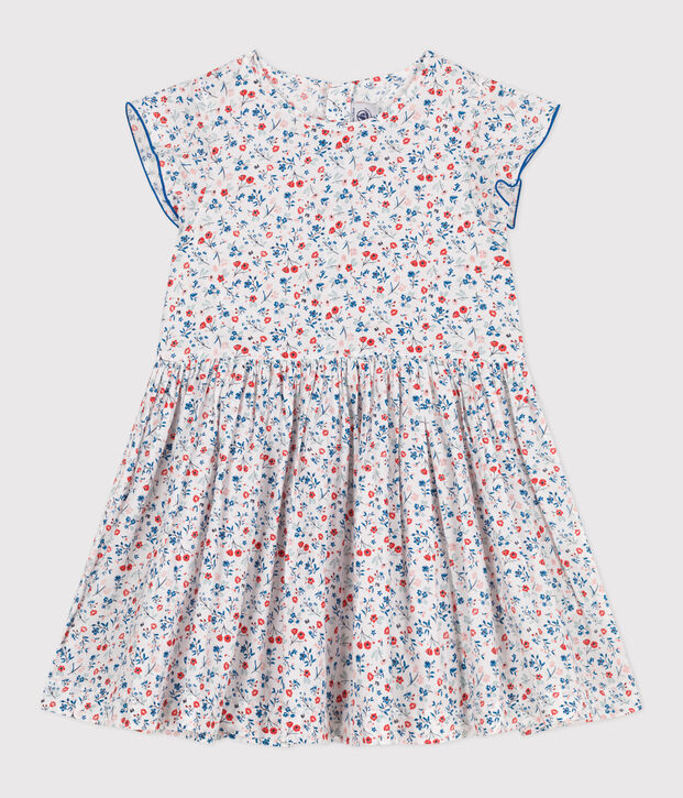 Kurz&auml;rmeliges Kinder-Kleid aus Baumwolle mit Bl&uuml;mchen weiss/vielfarbig